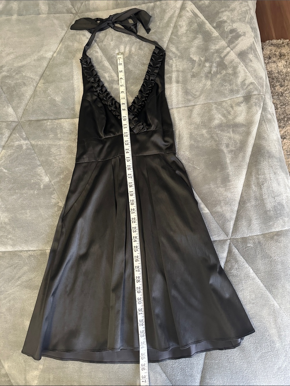 Black Halter Mini Dress with Ruffle V-Neck